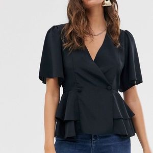 ASOS DESIGN Tux Top With Flutter Sleeve